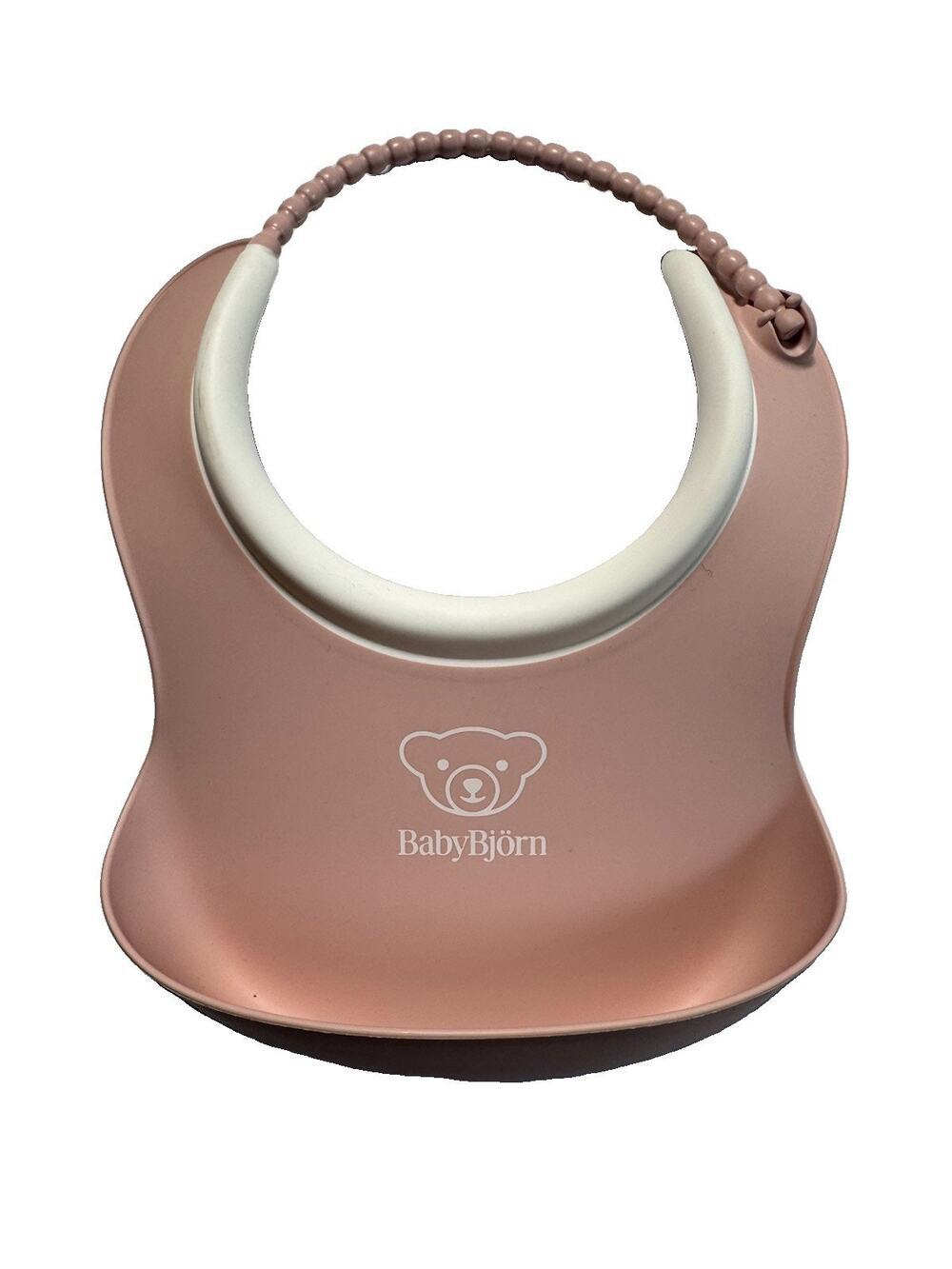 BabyBjorn Soft Bib Pink Silicone Adjustable Catch Pocket Made in Sweden